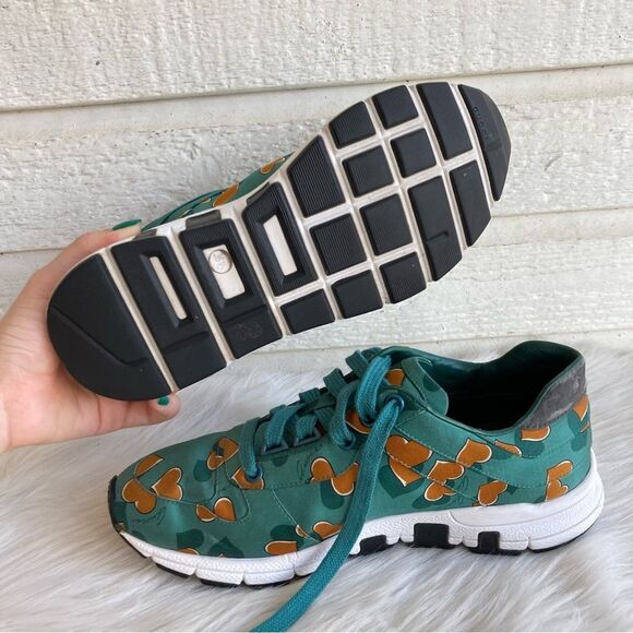 GUCCI. TEAL green Heart Satin Silk Monogram Sneakers Ace Princetown oxfords 36.5 - Picture 7 of 13